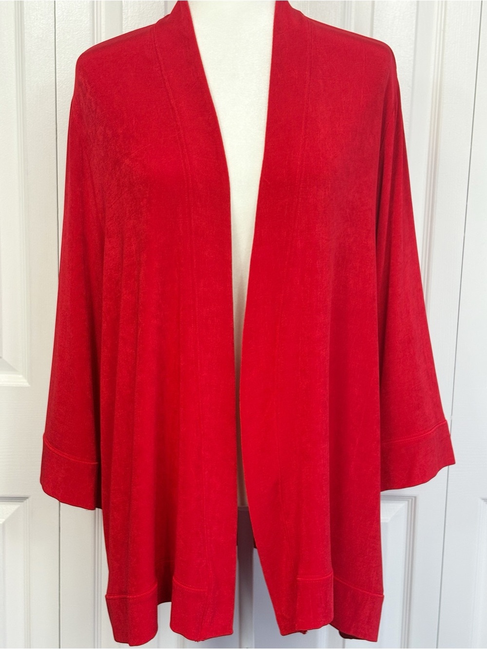 Chico's Travelers Red Slinky Knit Open Front 3/4 Sleeve Cardigan Topper XL